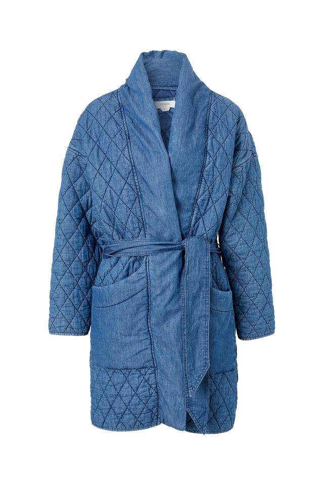 Longline Quilted Jacket in Chambray