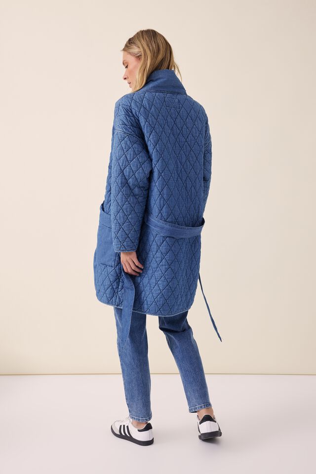 Longline Quilted Jacket in Chambray