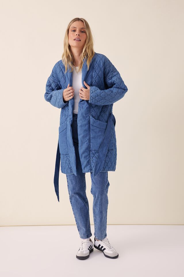 Longline Quilted Jacket in Chambray