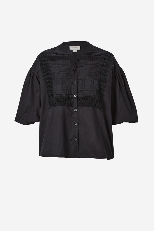 Lantern Sleeve Top in Black