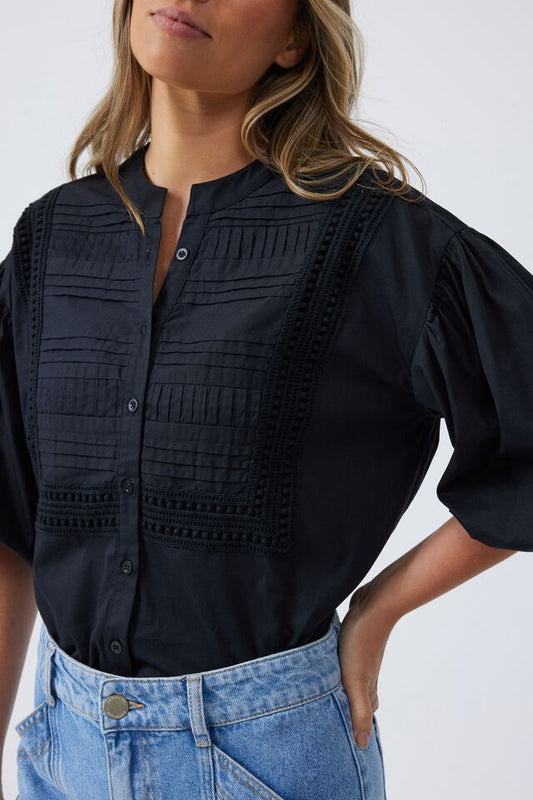 Lantern Sleeve Top in Black