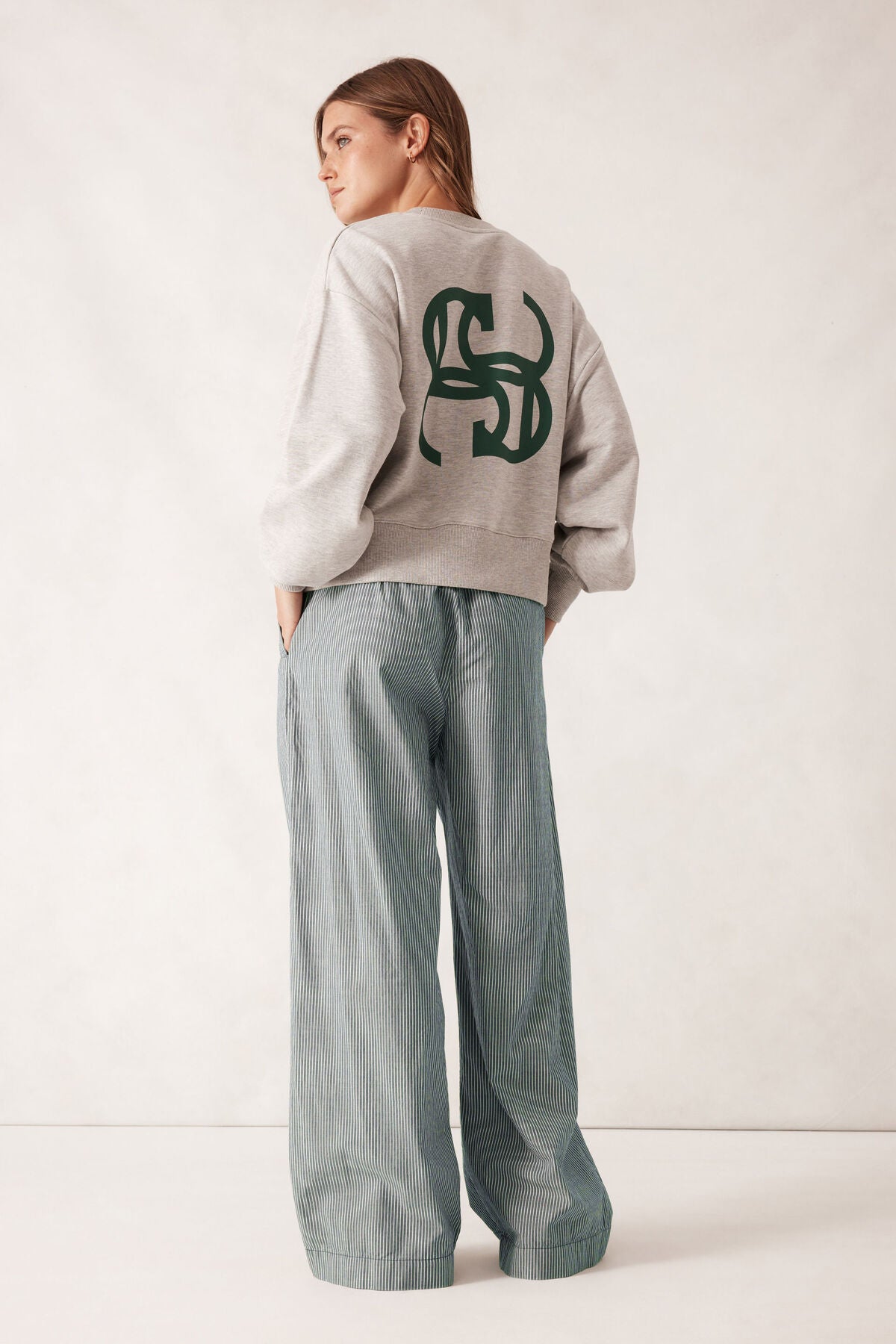 The Lounge Pant - Green + White Stripe