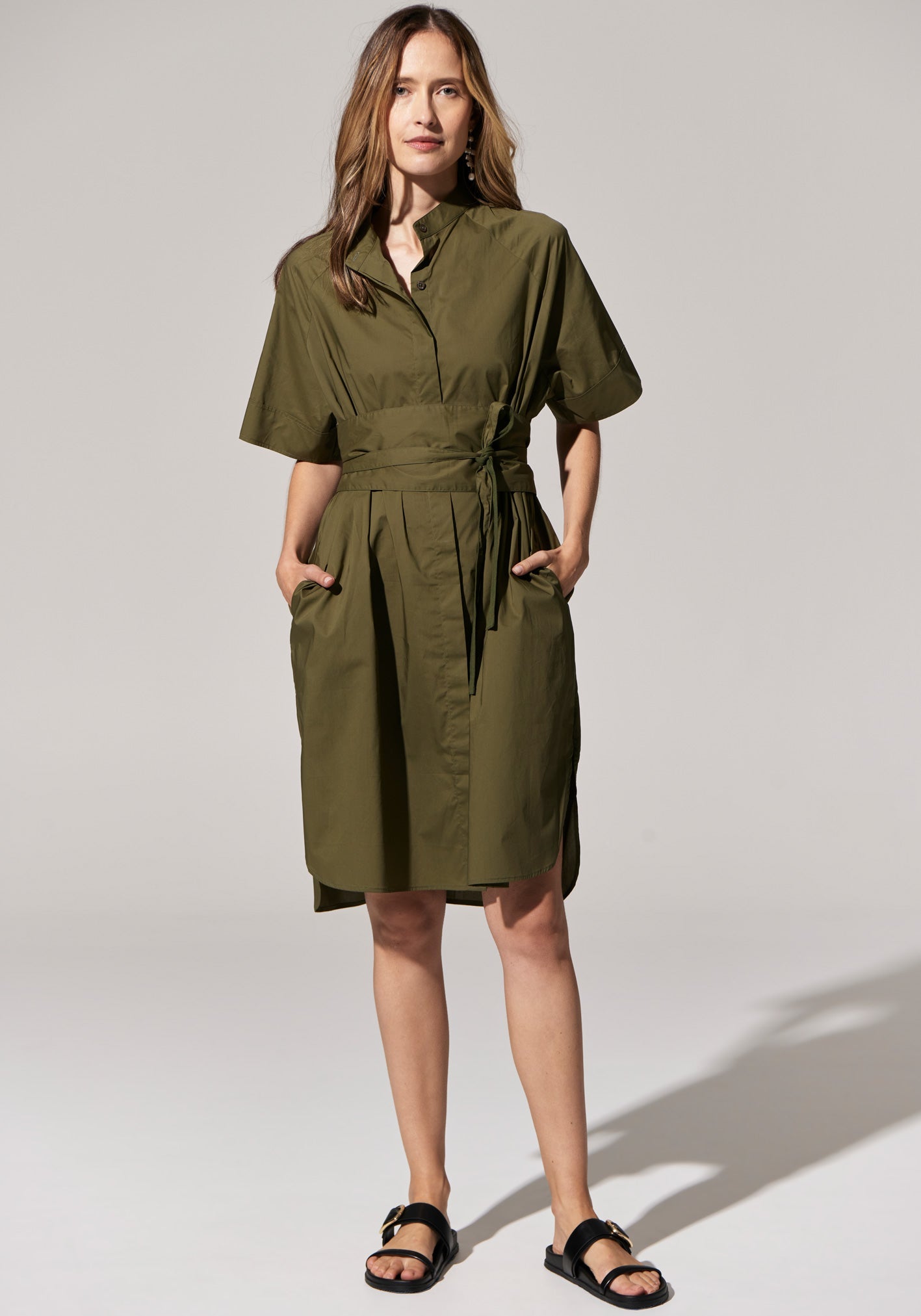 Toya Shirt Dress in Khaki