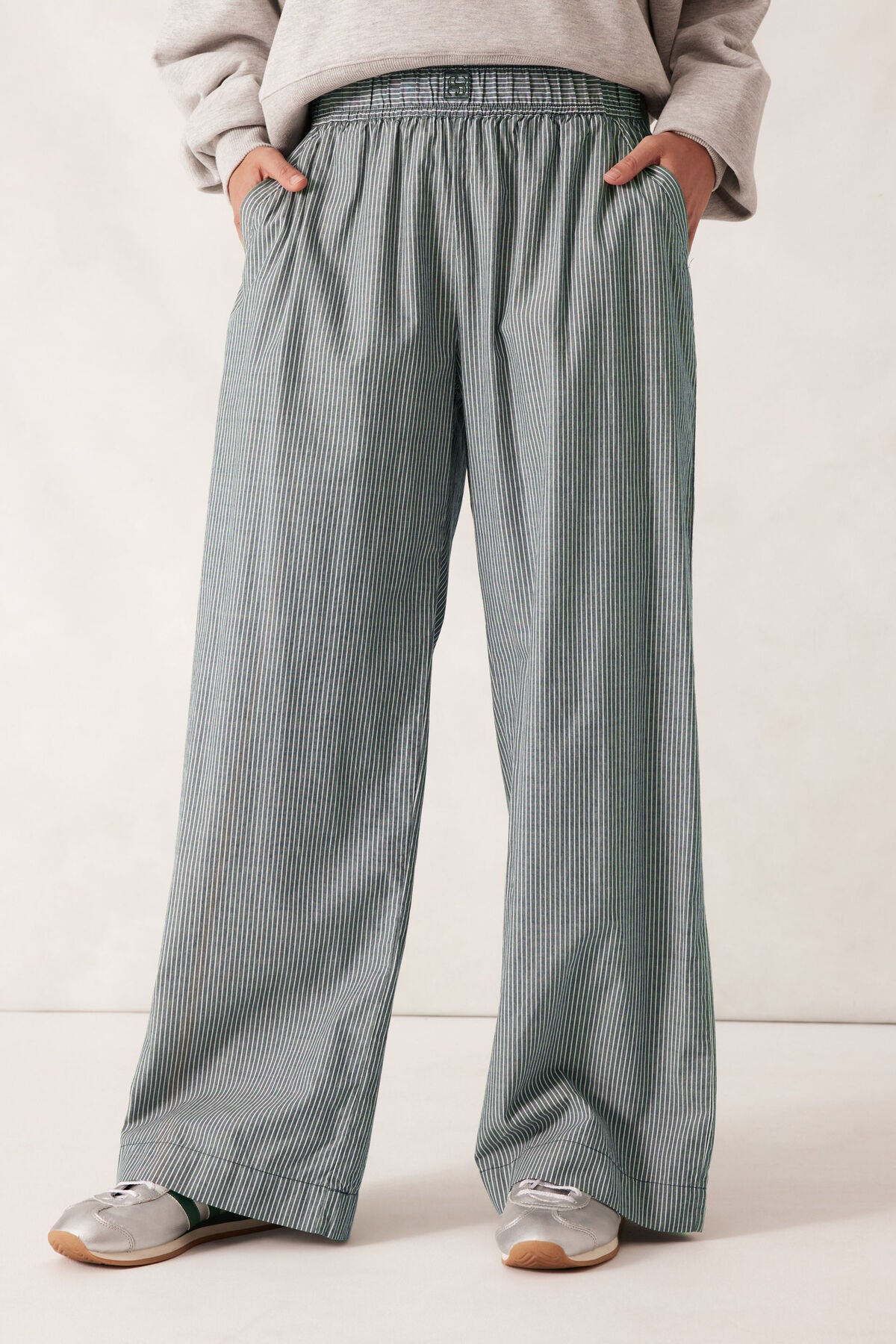 The Lounge Pant - Green + White Stripe