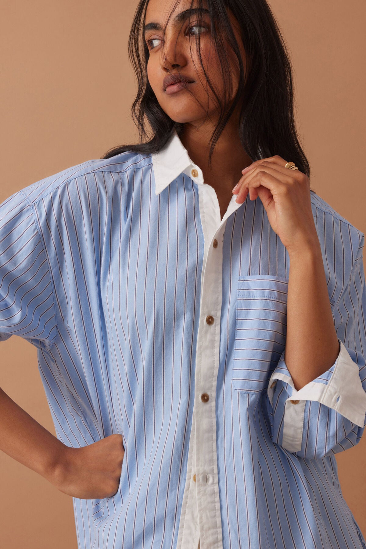 Peta Oversized Shirt in Powder Blue Stripe