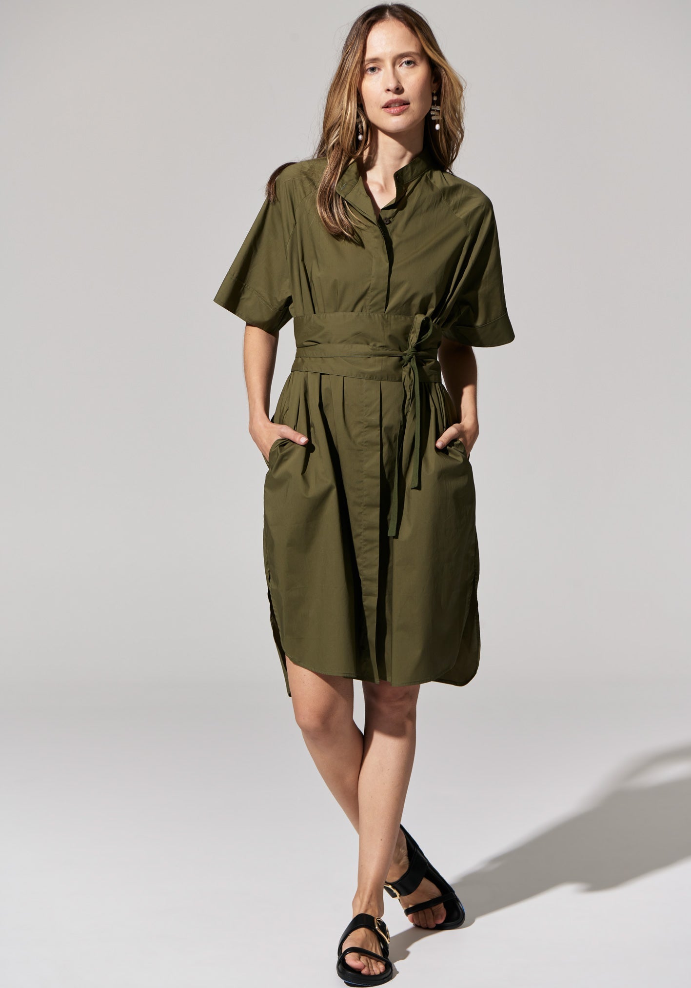 Toya Shirt Dress in Khaki