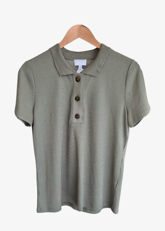 Khaki Ribbed Polo Shirt - preloved