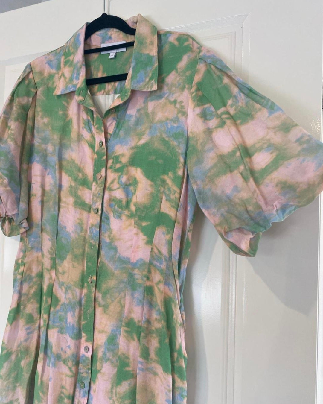 Pastel Tie-Dye Puff Sleeve Dress - preloved