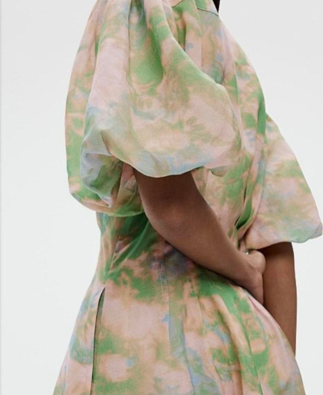Pastel Tie-Dye Puff Sleeve Dress - preloved