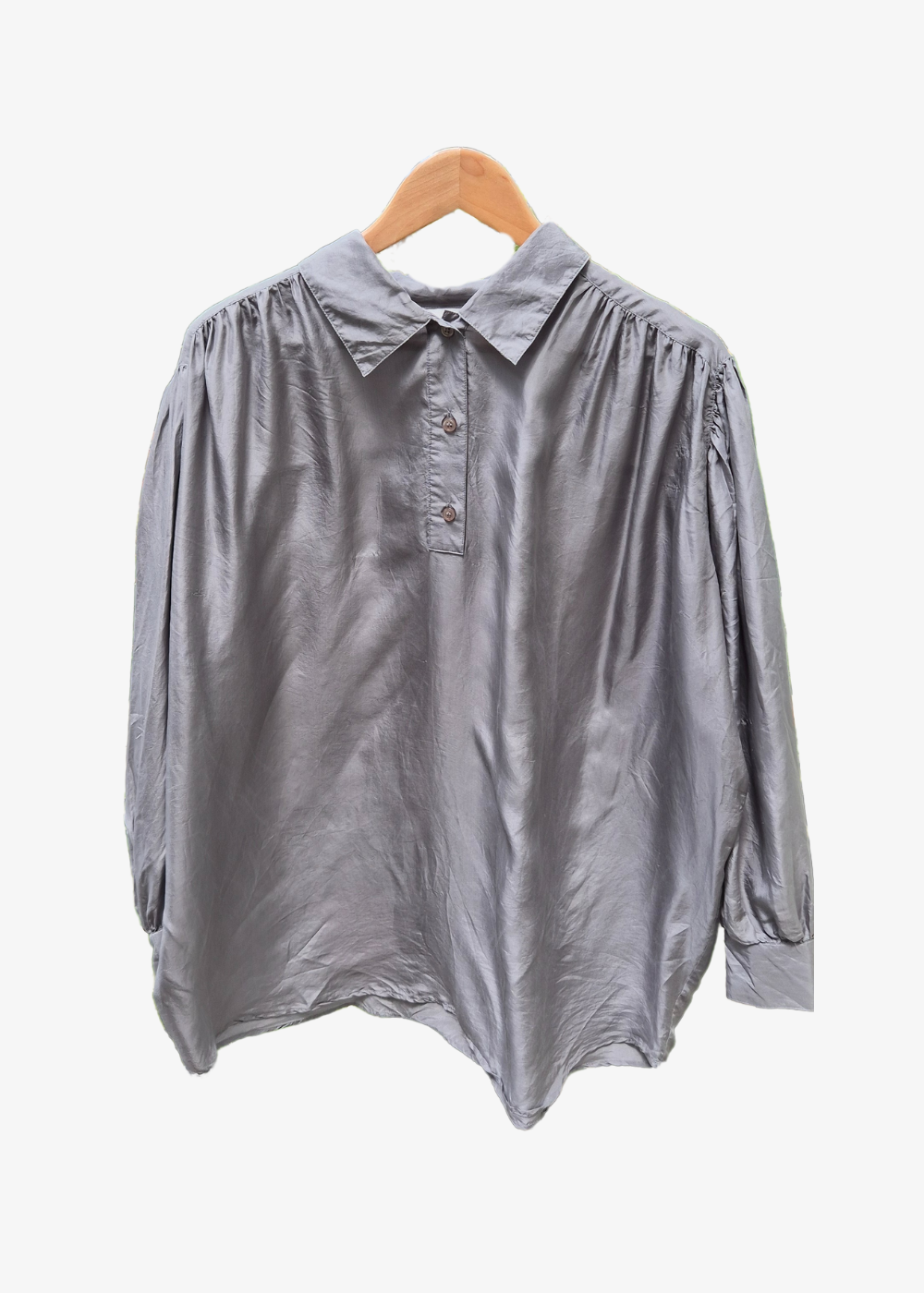 Silk Silver-Grey Gathered Blouse - preloved