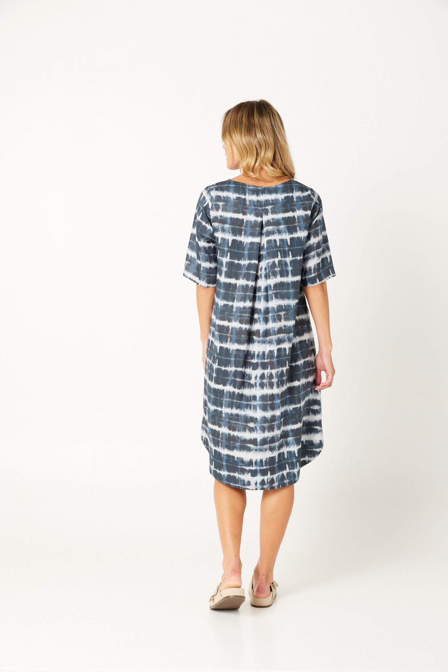 Shibori Dress in Indigo Print