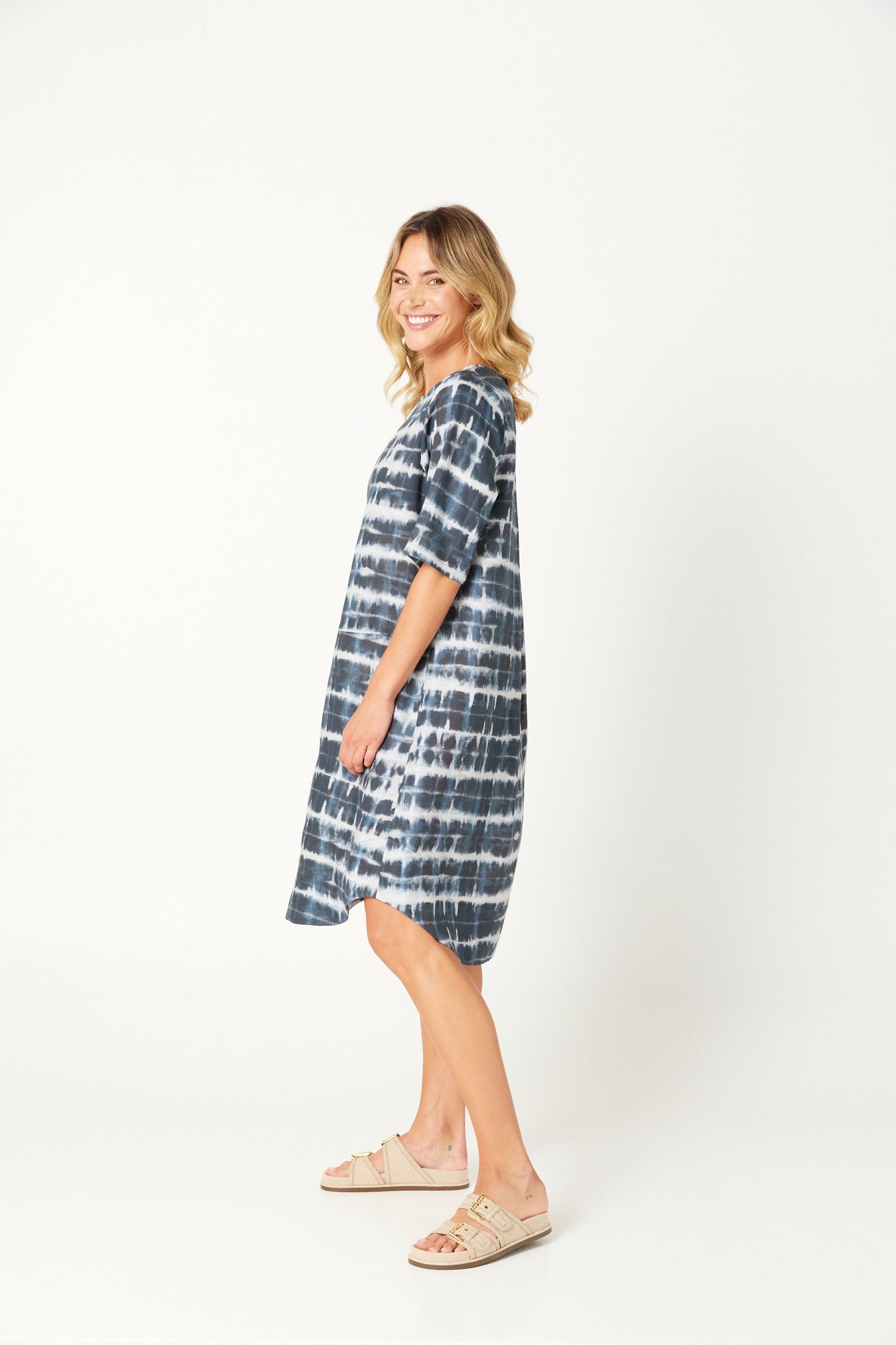 Shibori Dress in Indigo Print