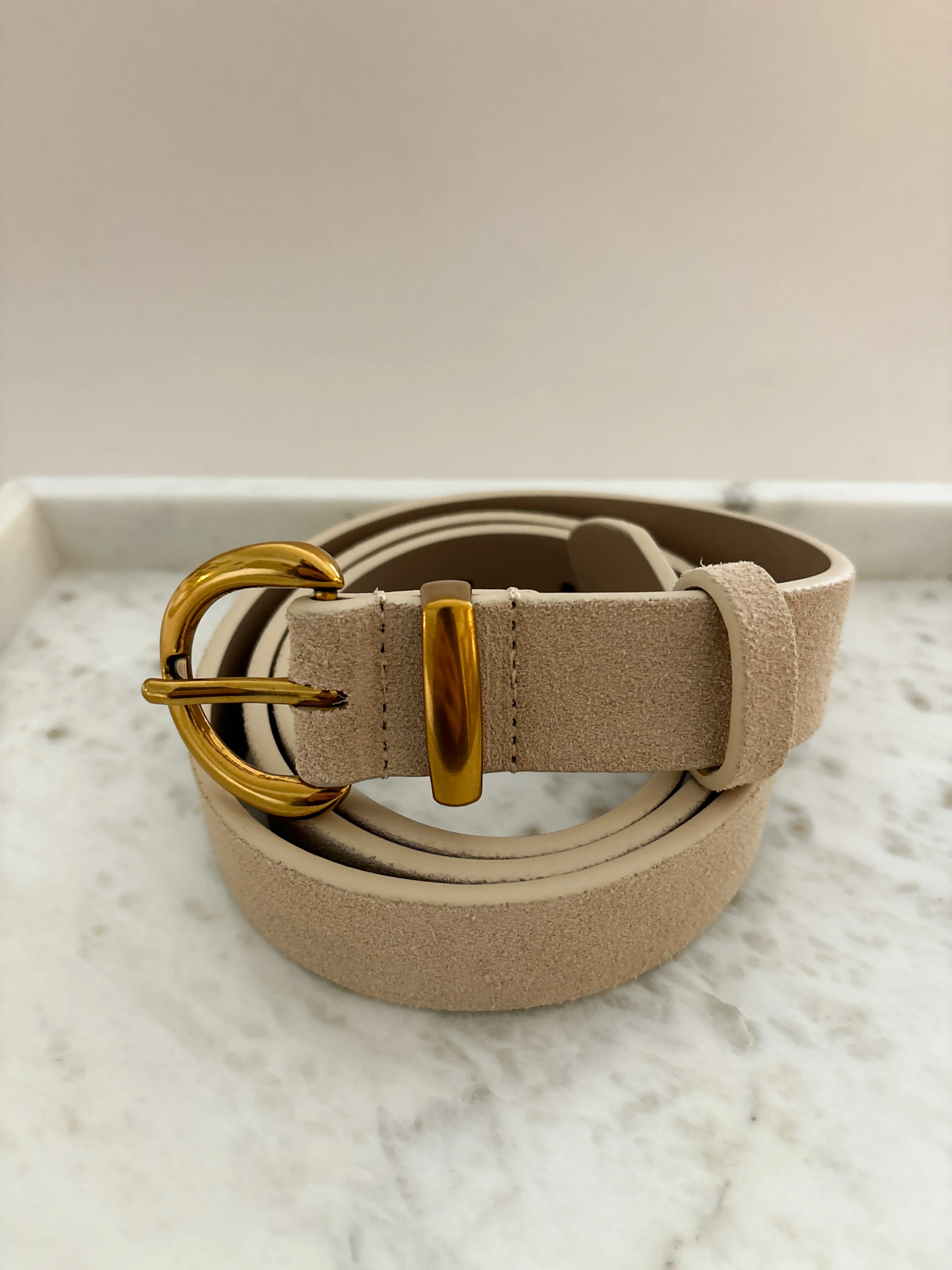 Marlene Suede Buckle Belt in Stone
