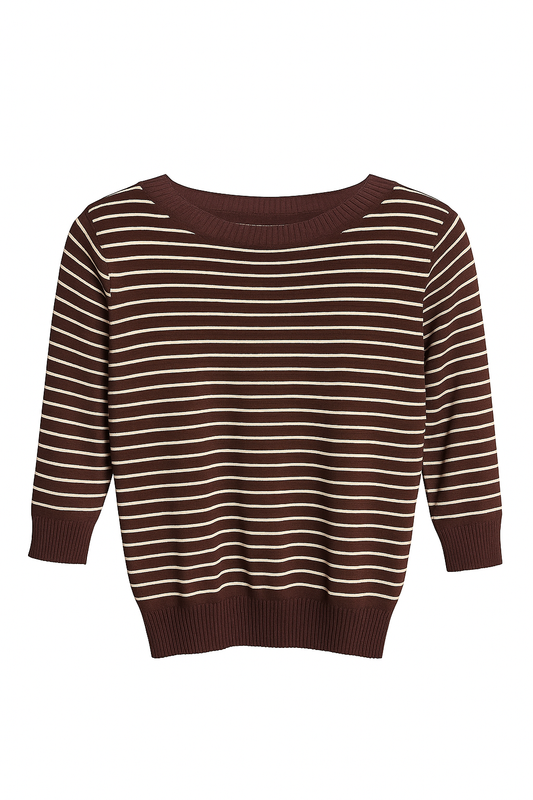 Chocolate & Cream Striped Boatneck Top