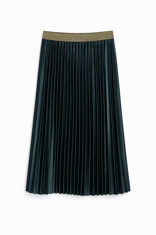 Metallic Pleated Midi Skirt