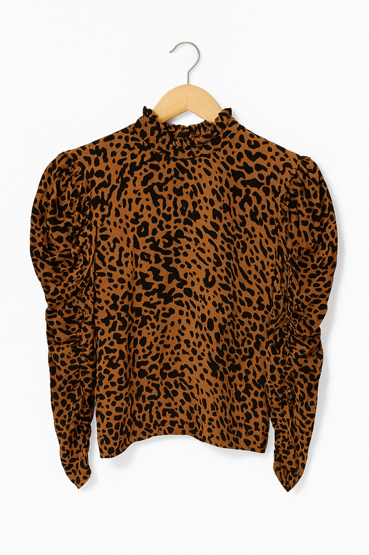Velvet Leopard Ruffle Blouse