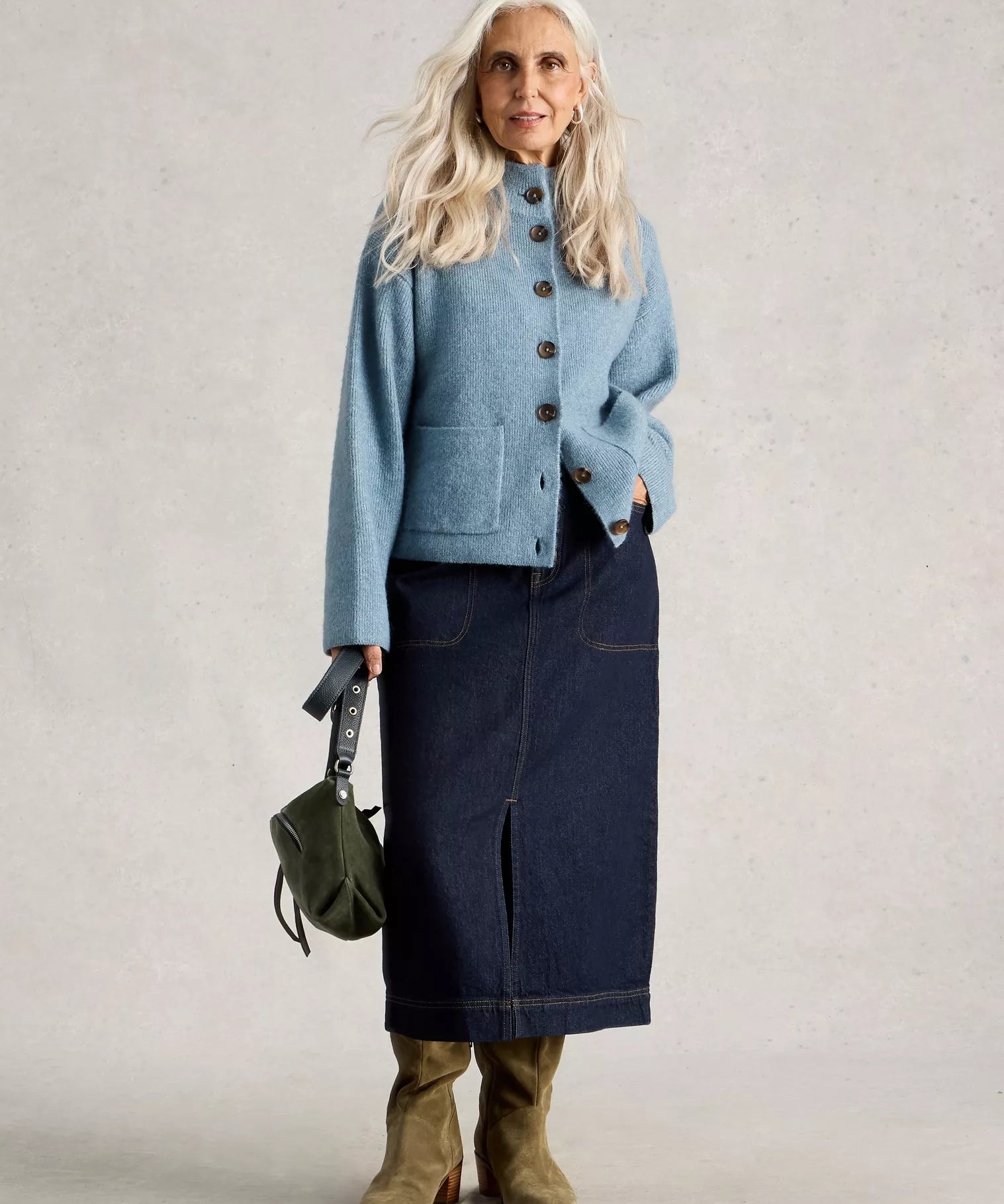 Tia Dark Denim Midi Skirt