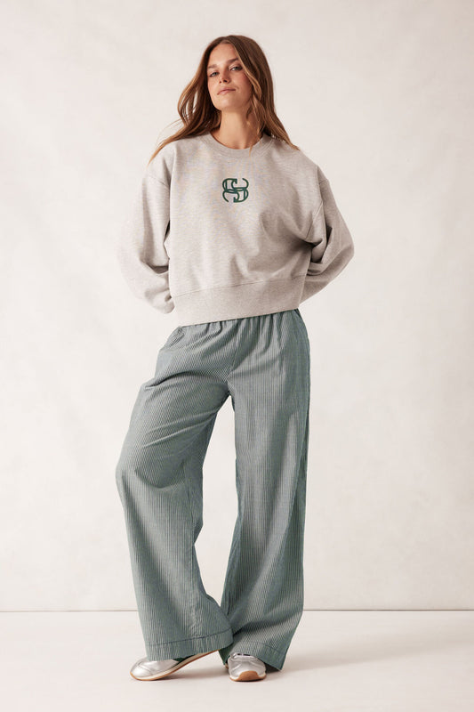 The Lounge Pant - Green + White Stripe