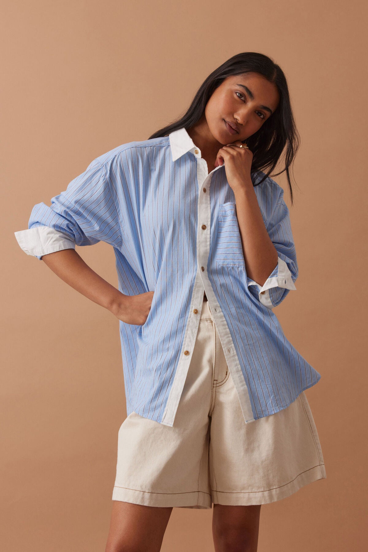 Peta Oversized Shirt in Powder Blue Stripe