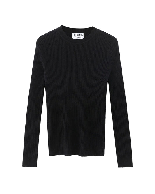 Vespa Merino Ribbed Crew in Black