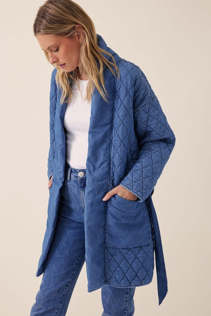 Longline Quilted Jacket in Chambray