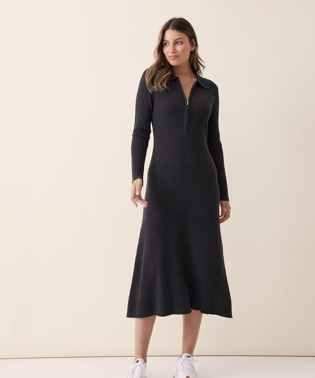 Knit A-Line Dress in Charcoal