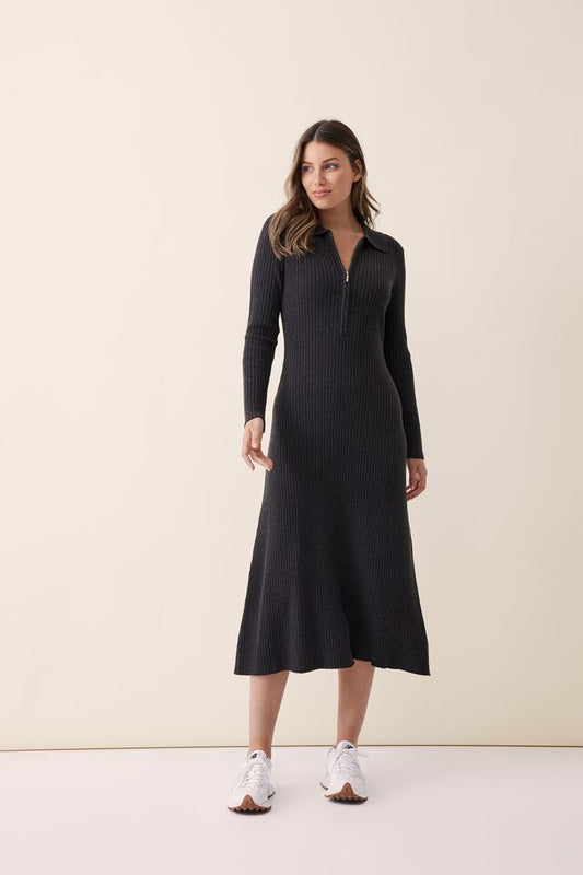 Knit A-Line Dress in Charcoal