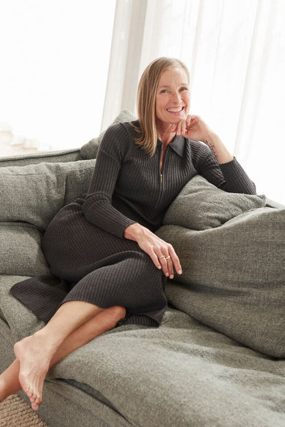 Knit A-Line Dress in Charcoal