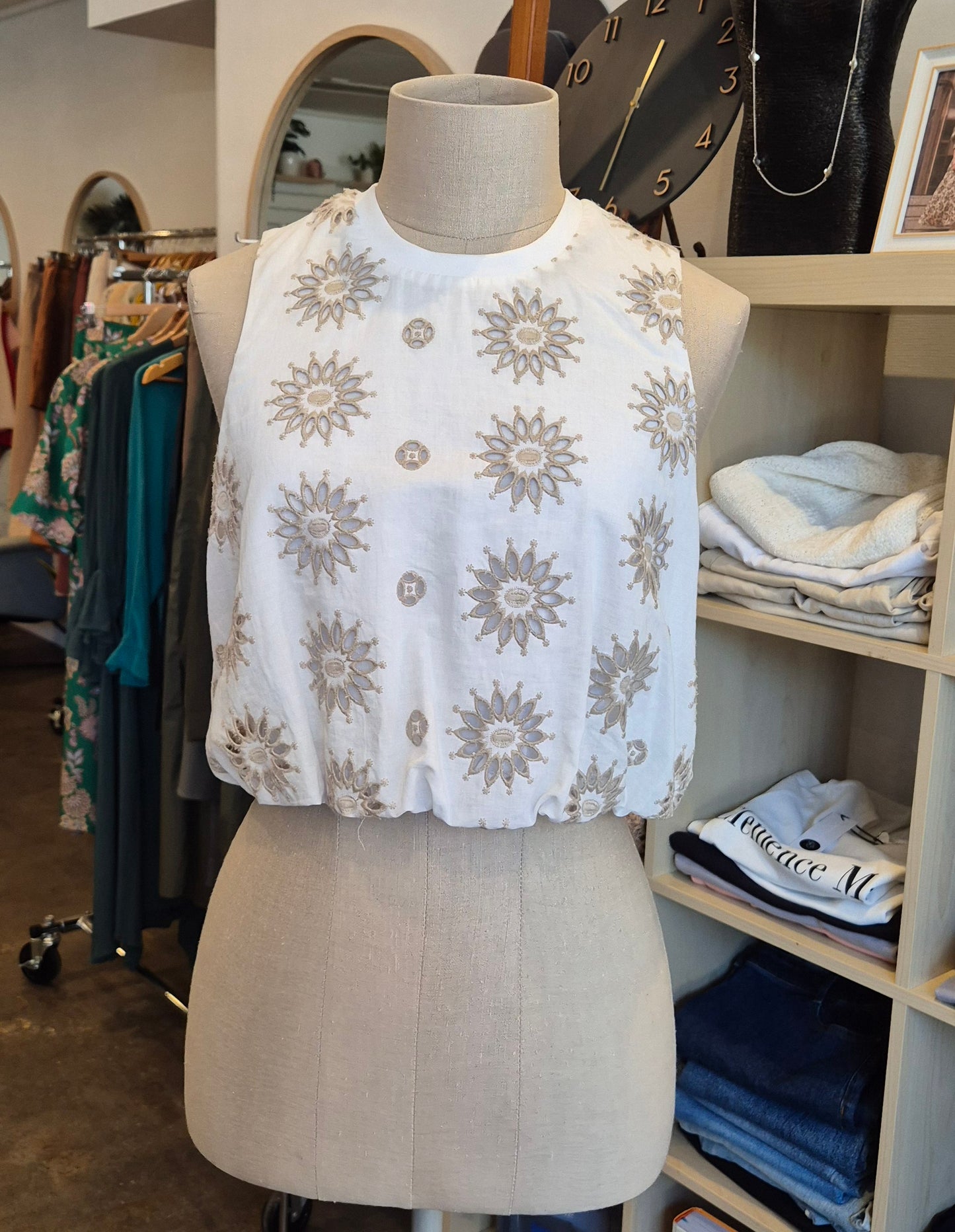 Embroidered Sleeveless Top with Back Zip - preloved