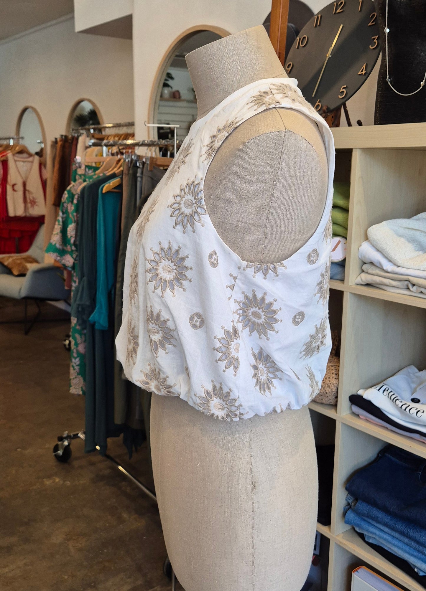 Embroidered Sleeveless Top with Back Zip - preloved