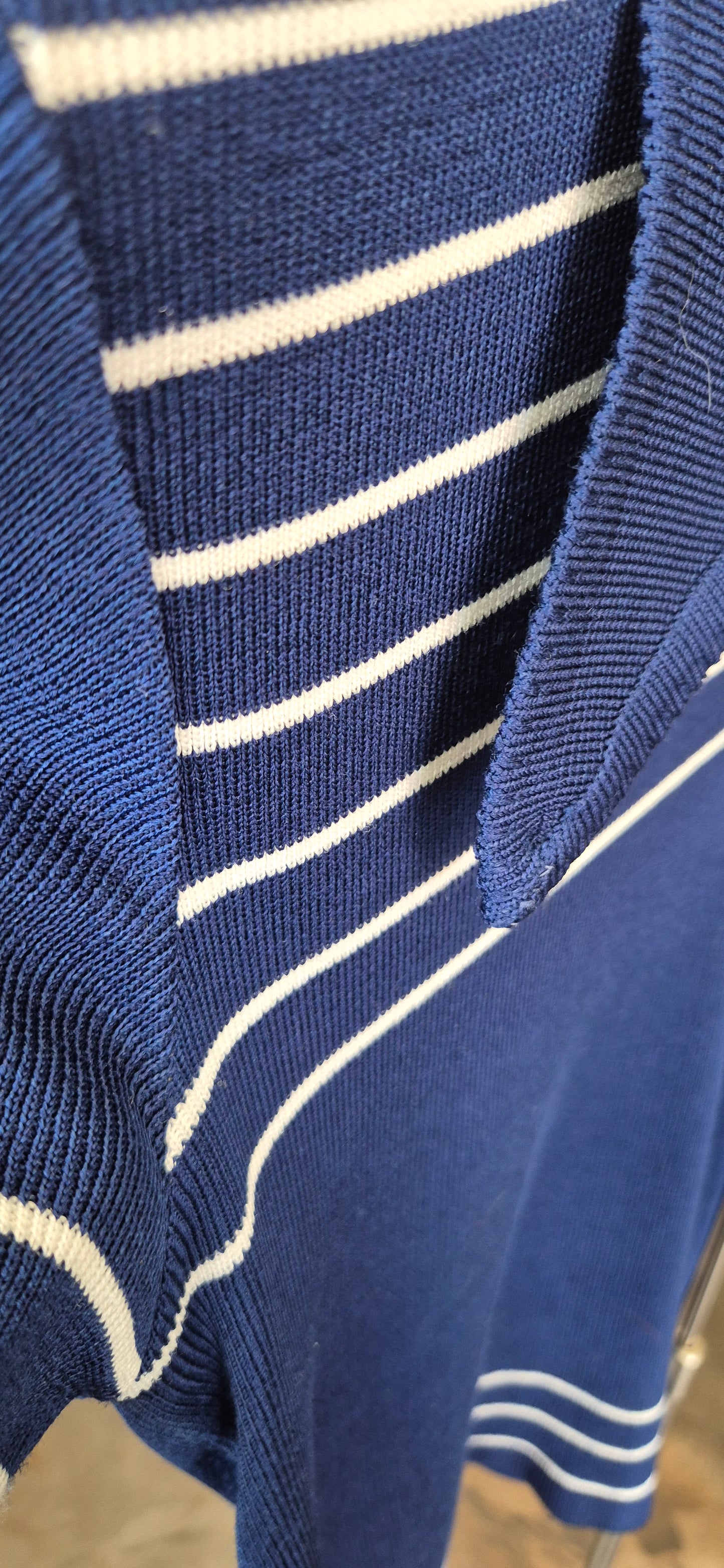 Vintage Blue Striped Knit Polo Top - preloved