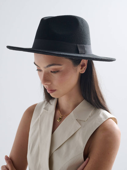 Lia Boho Fedora Felt Hat in Black