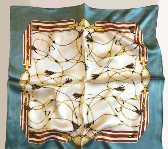 Cecile Silk Scarf in Aquamarine Print