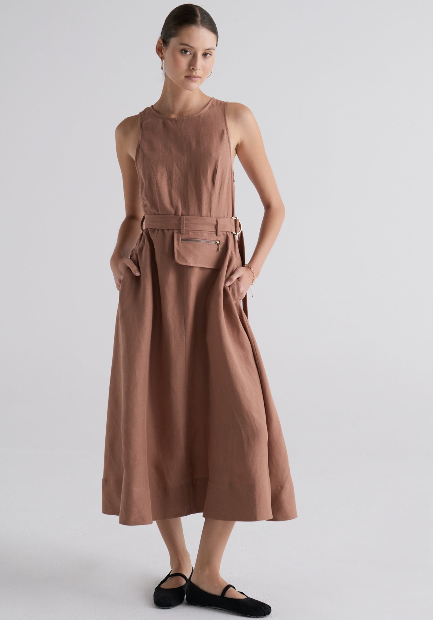 Riley Belted Dress in Taupe