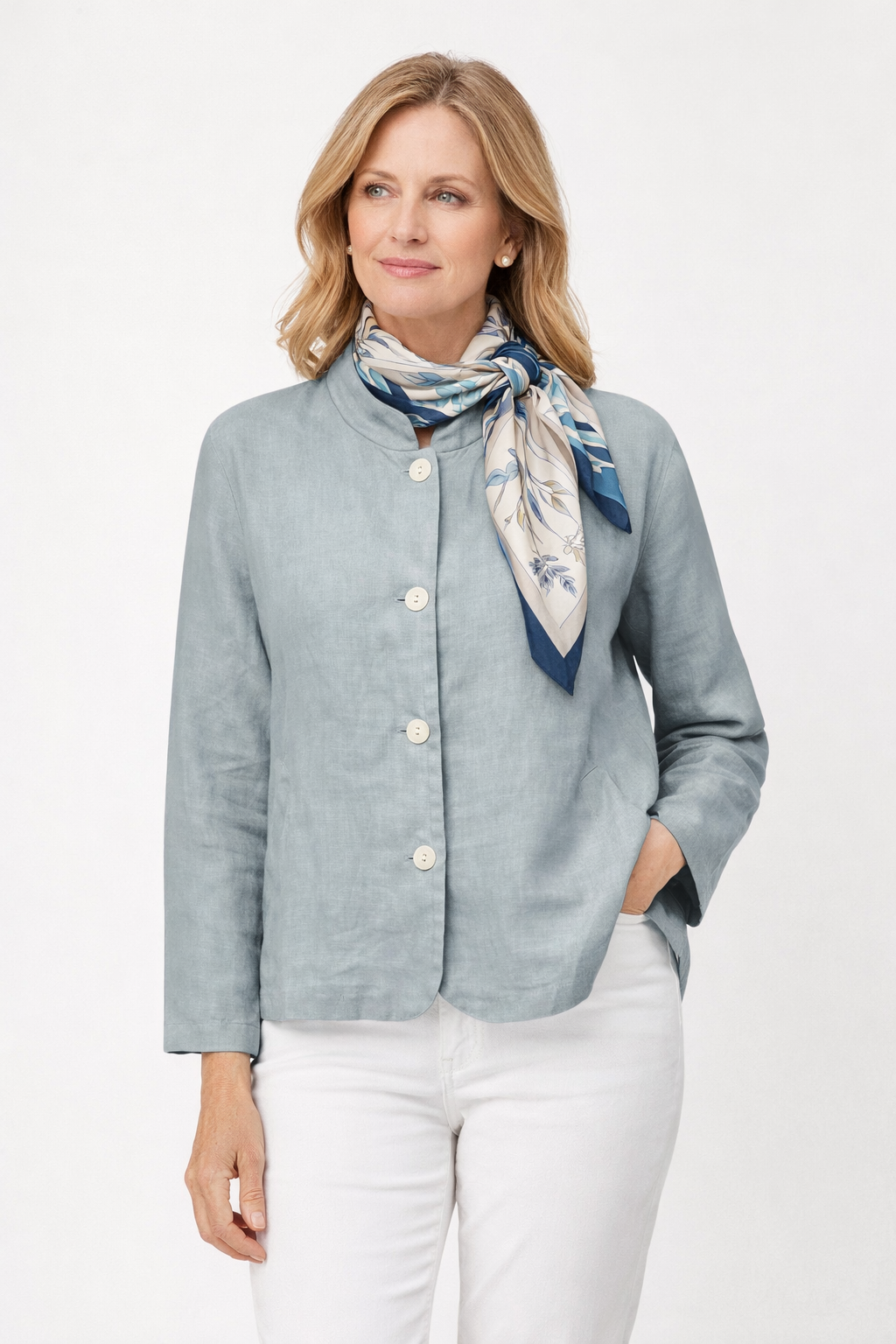 Lucca Linen Jacket in Cloud Blue