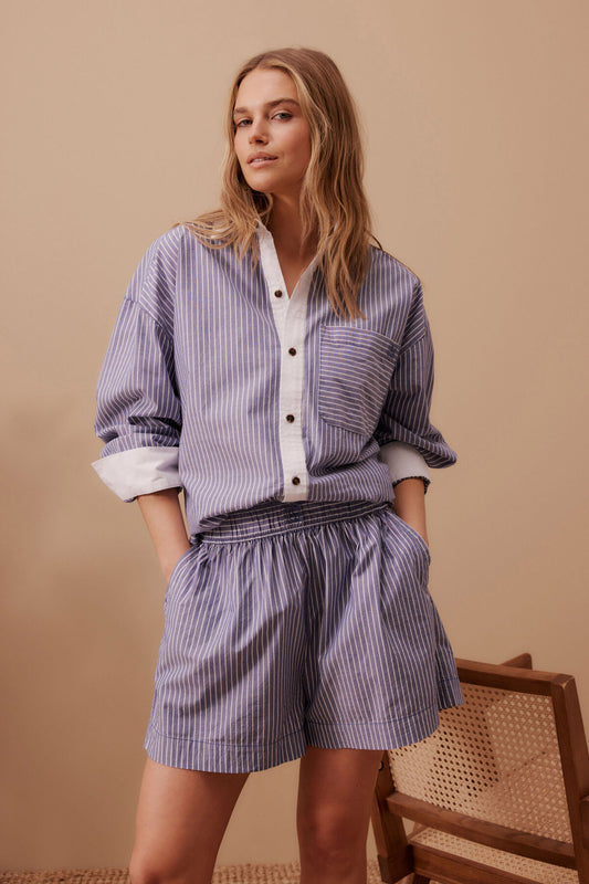 Mila Shorts in College Blue White Stripe