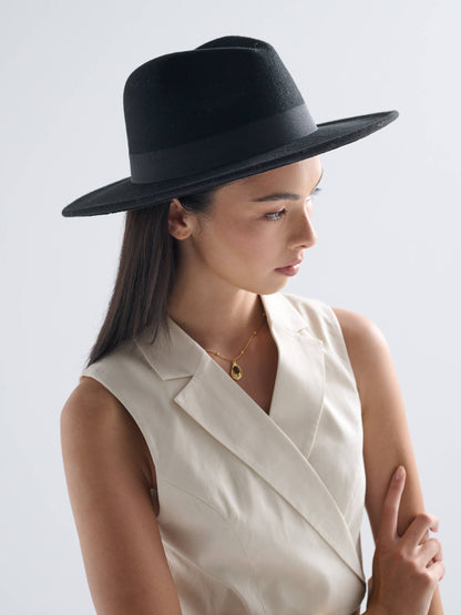 Lia Boho Fedora Felt Hat in Black