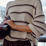 Lila Oversized Knit Crew in Ecru Stripe