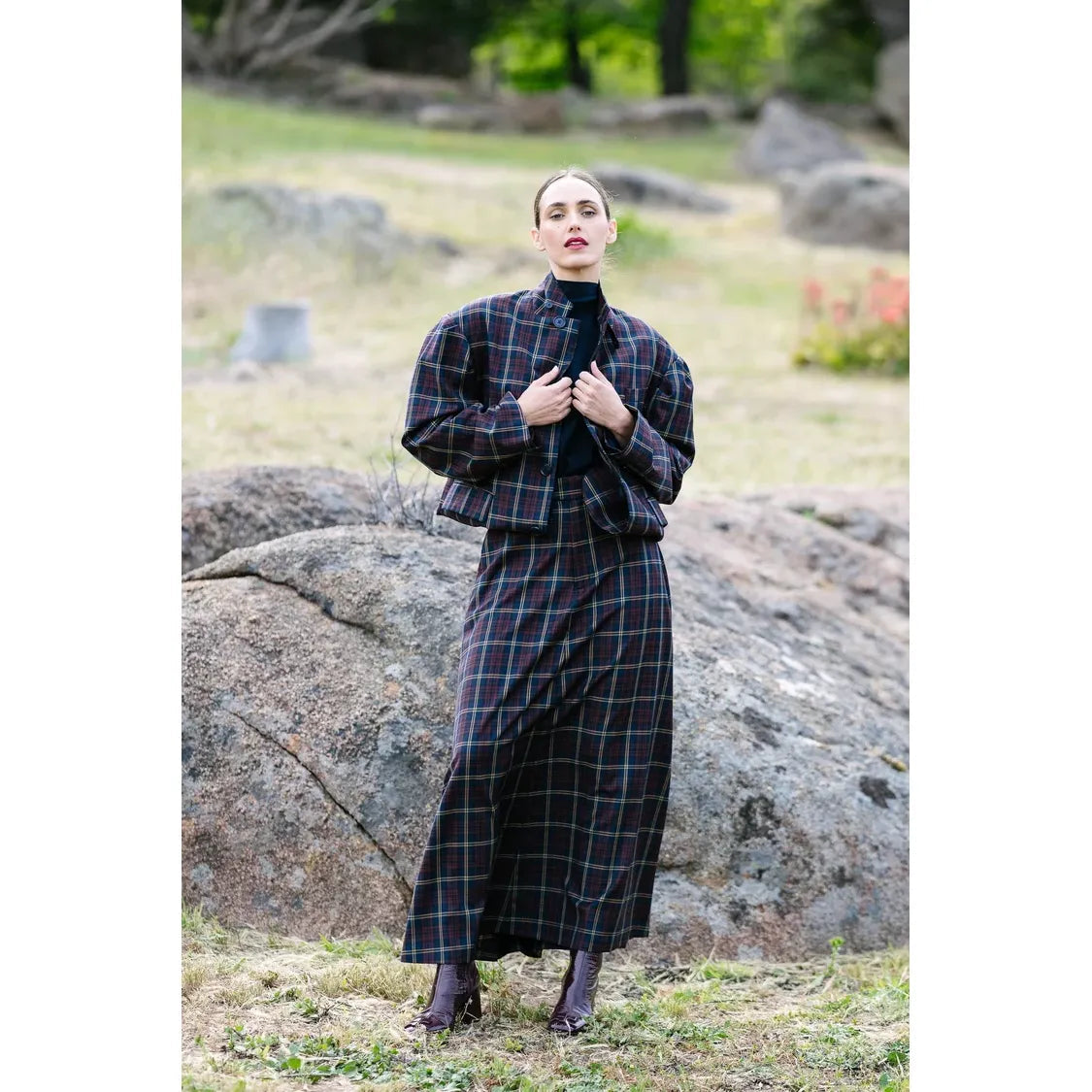 Stirling Skirt in Navy Red Check
