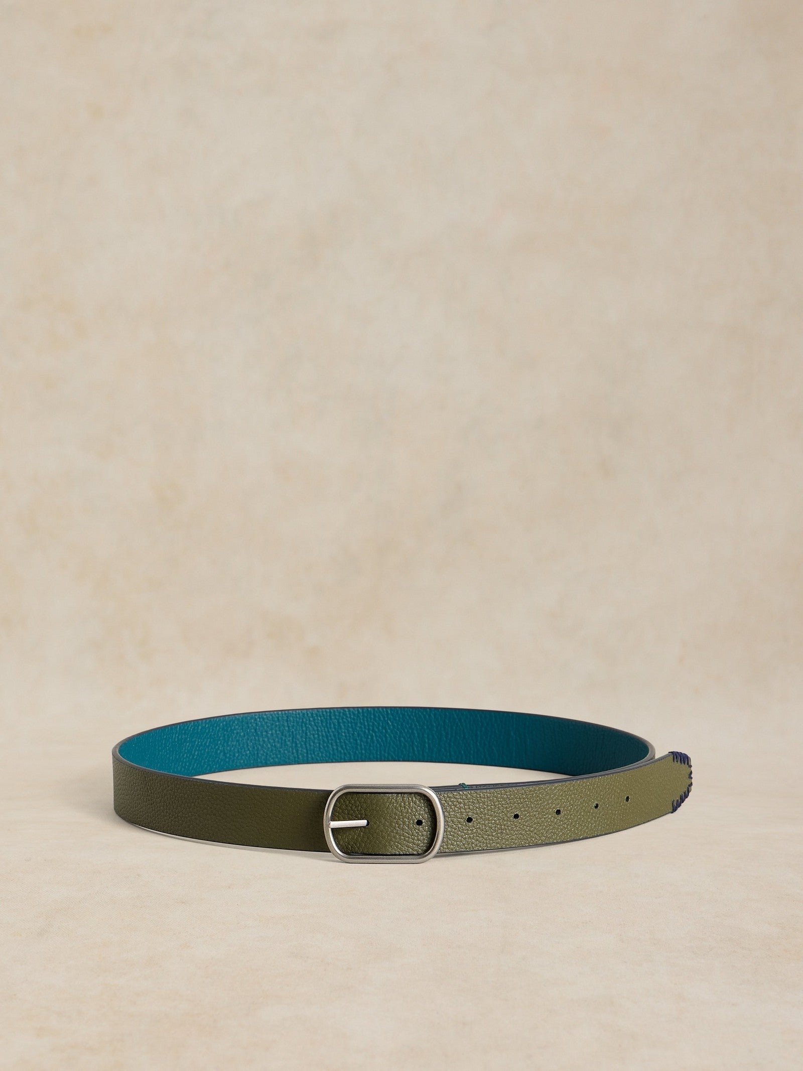 Reversible Leather Belt in Teal Mlt — FB