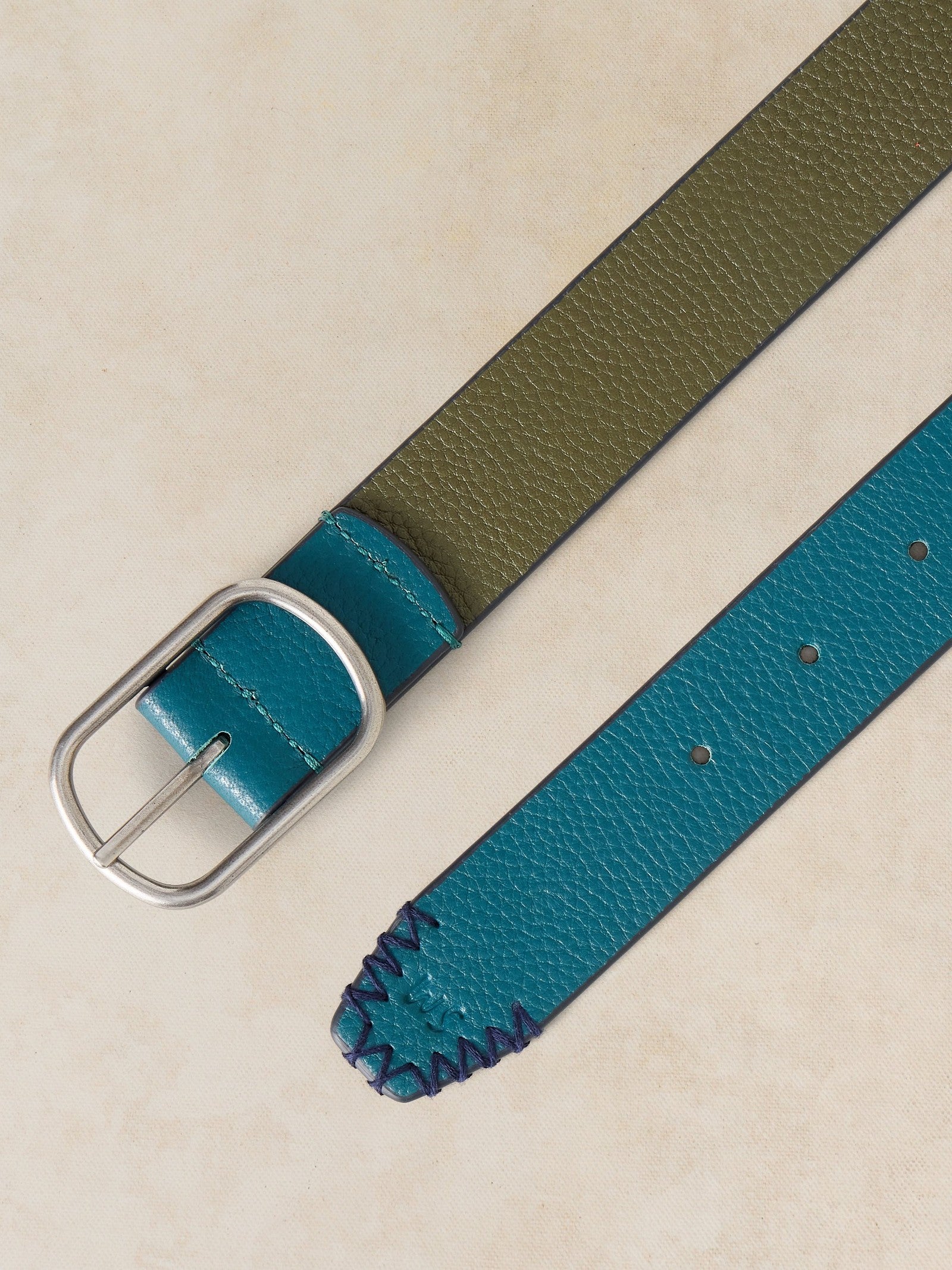 Reversible Leather Belt in Teal Mlt — FD