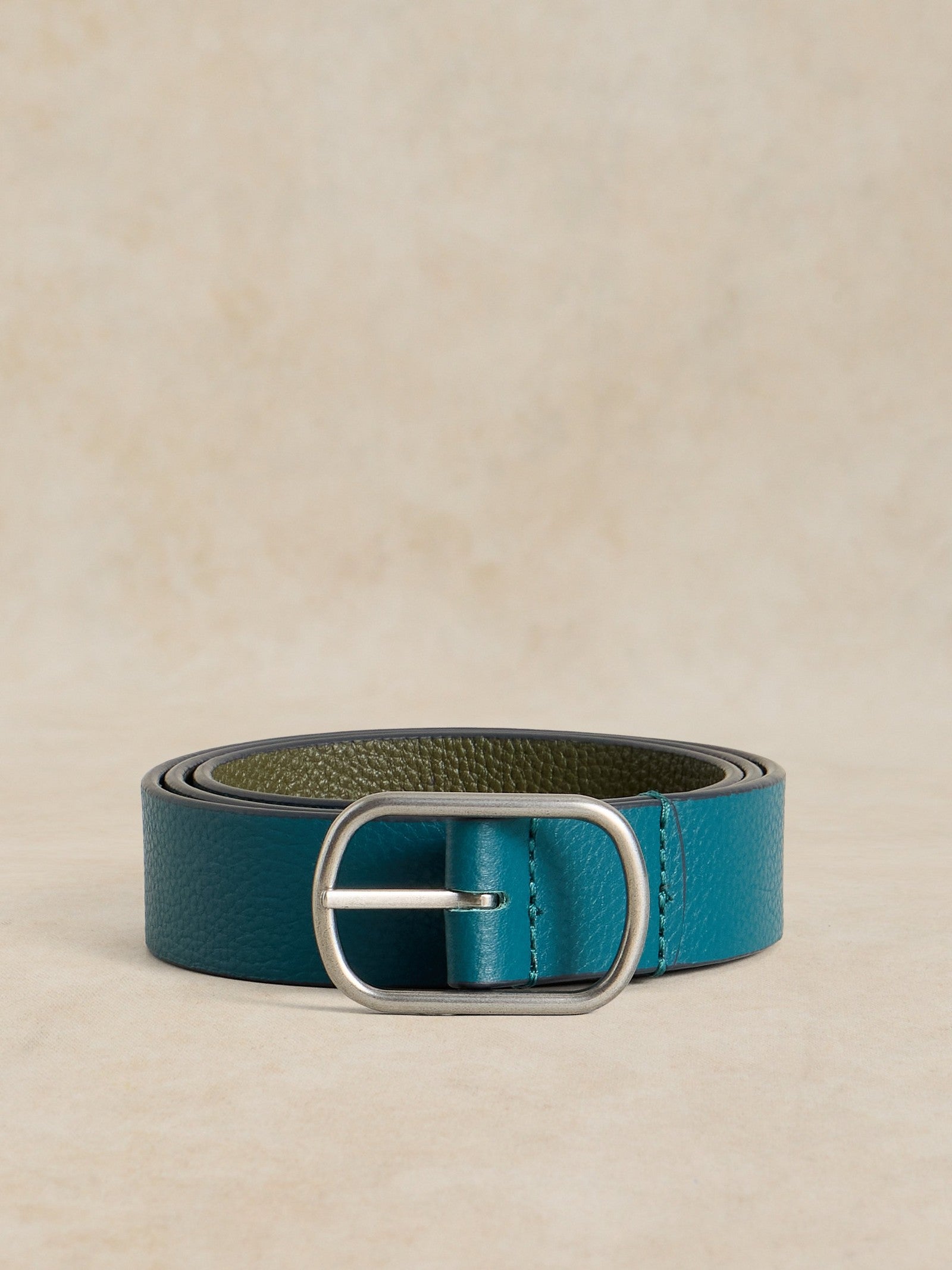 Reversible Leather Belt in Teal Mlt — FF