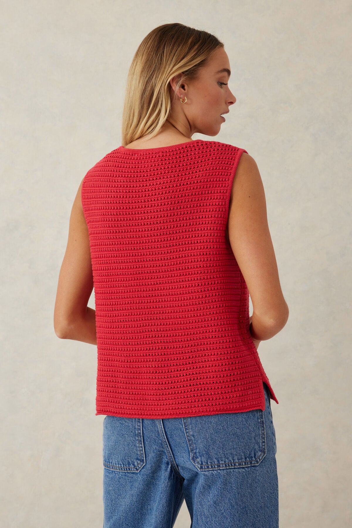 Mesh Knit Tank in Heritage Red