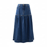 Drop Waist Denim Midi Skirt