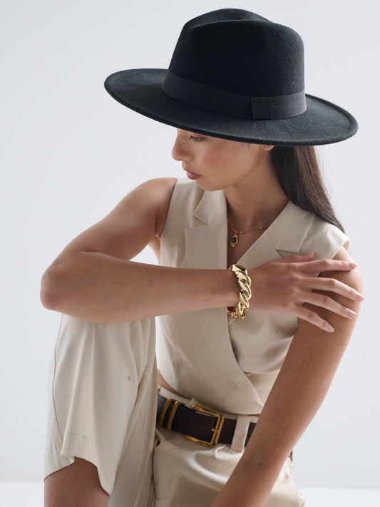 Lia Boho Fedora Felt Hat in Black