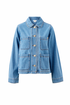 Blue denim jacket on a white background