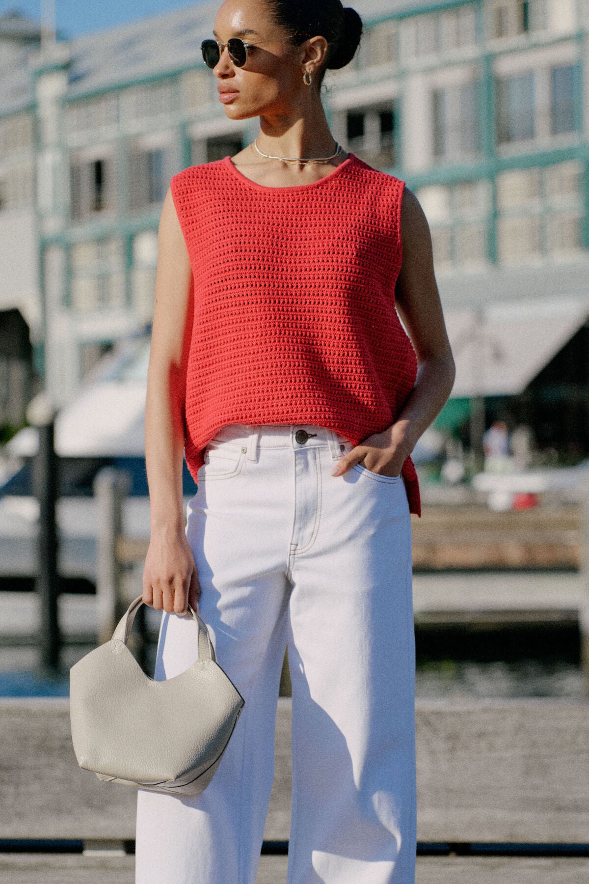 Mesh Knit Tank in Heritage Red