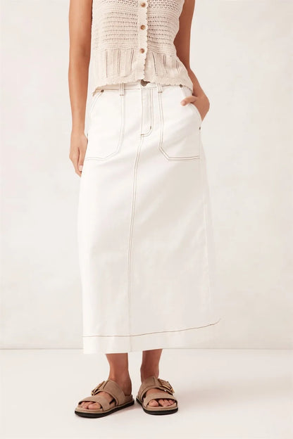 Patch Pocket Denim Midi Skirt