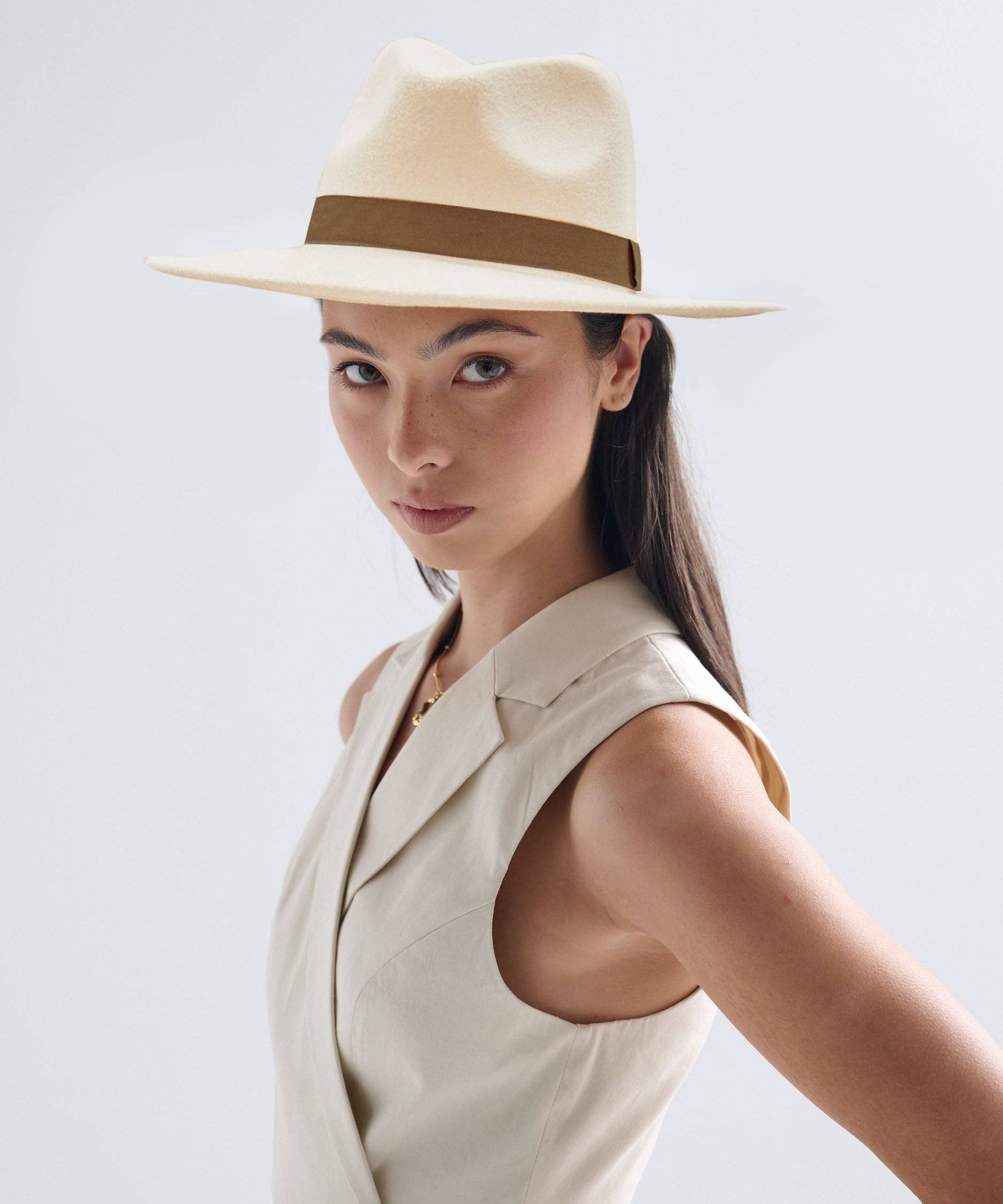Lia Boho Fedora Felt Hat in Tan