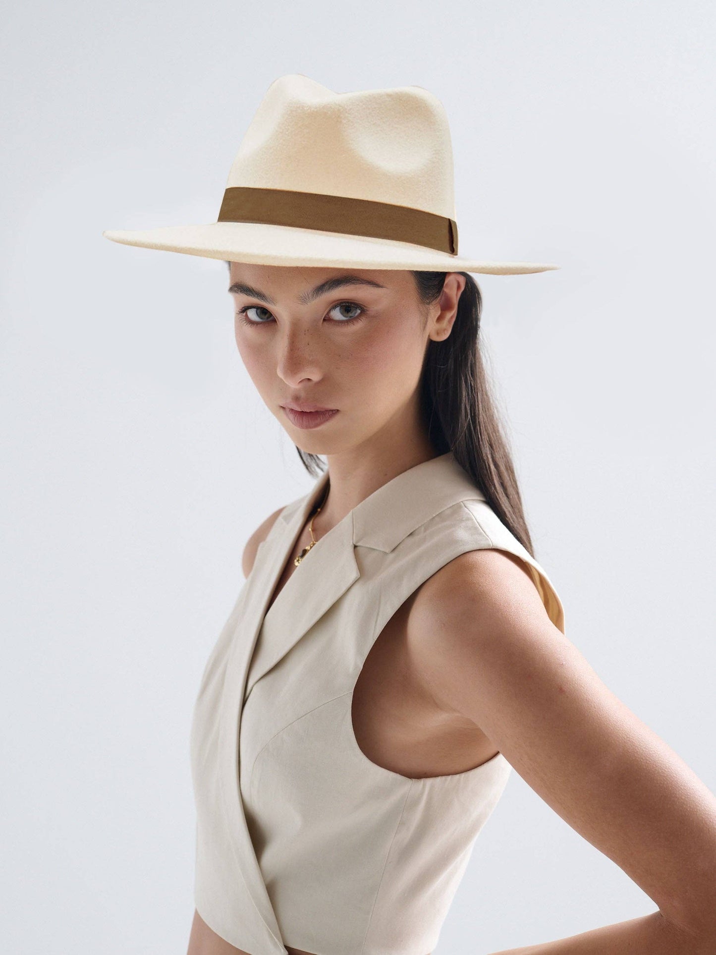 Lia Boho Fedora Felt Hat in Tan